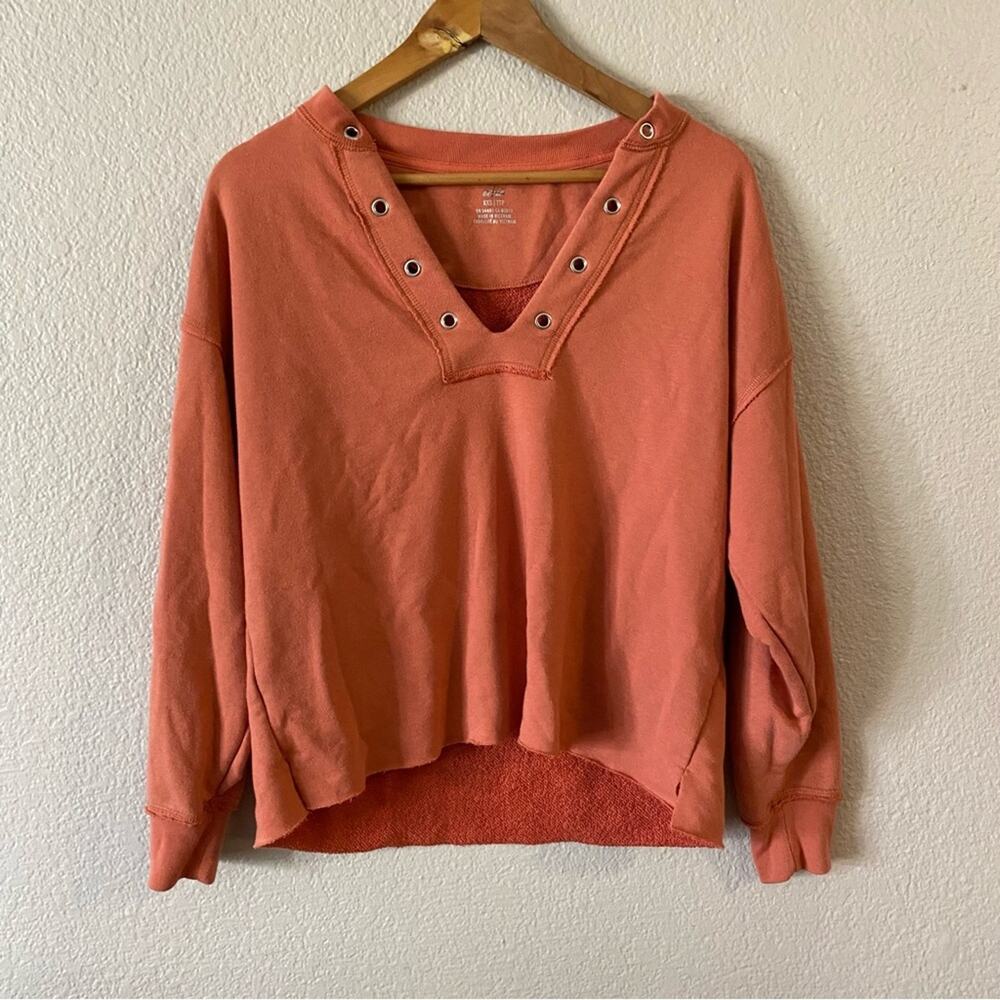 Aerie Orange V-Neck Sweatshirt with Grommet Detail XXS